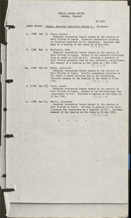 British Records: Exchequer and Audit Office: Claims, American Loyalists