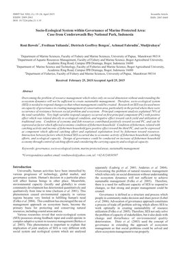 Socio-Ecological System Within Governance of Marine Protected Area: Case from Cenderawasih Bay National Park, Indonesia