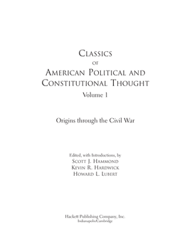 Classics American Political and Constitutional Thought