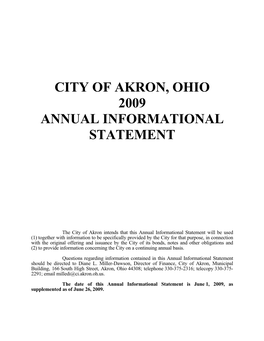 City of Akron, Ohio 2009 Annual Informational Statement