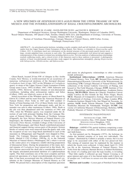 A New Specimen of Hesperosuchus Agilis from the Upper Triassic of New Mexico and the Interrelationships of Basal Crocodylomorph Archosaurs