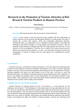 Research on the Promotion of Tourism Attraction of Red Research Tourism Products in Shaanxi Province