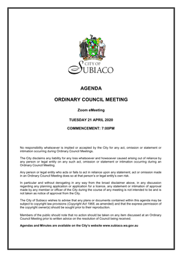 Agenda Ordinary Council Meeting