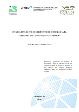 ESTABELECIMENTO E SUPERAÇÃO DE DORMÊNCIA EM SEMENTES DE Erythrina Speciosa ANDREWS