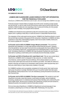 LOQBOX __ CLEARSCORE Press Release FINAL