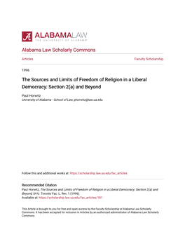 The Sources and Limits of Freedom of Religion in a Liberal Democracy: Section 2(A) and Beyond