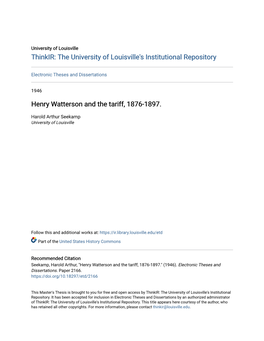 Henry Watterson and the Tariff, 1876-1897