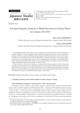 A Corpus-Linguistic Analysis of Media Discourses on Nuclear Phase- out in Japan, 2011-2014