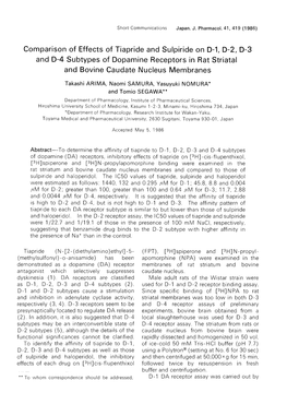 Comparison of Effects of Tiapride and Sulpiride on D-1, D-2, D-3 and D-4 Subtypes of Dopamine Receptors in Rat Striatal and Bovine Caudate Nucleus Membranes