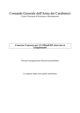 Comando Generale Dell'arma Dei Carabinieri Centro Nazionale Di Selezione E Reclutamento