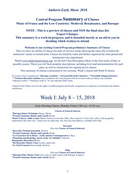 Week I: July 8 – 15, 2018