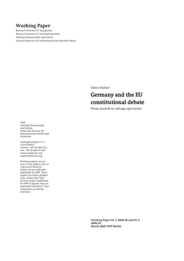 Germany and the EU Constitutional Debate March 2009