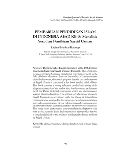PEMBARUAN PENDIDIKAN ISLAM DI INDONESIA ABAD KE-19: Menelisik Serpihan Pemikiran Sayyid Usman