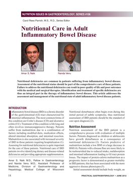 Nutritional Care in Adult Inflammatory Bowel Disease