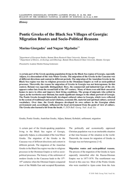 Pontic Greeks of the Black Sea Villages of Georgia: Migration Routes and Socio-Political Reasons