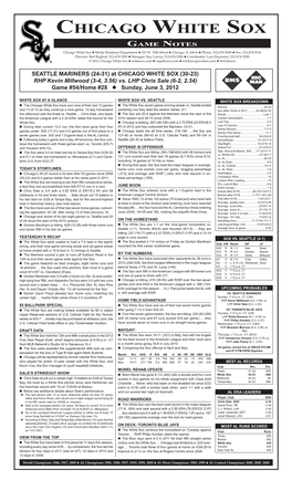 CHICAGO WHITE SOX GAME NOTES Chicago White Sox � Media Relations Departmentgame � 333 W