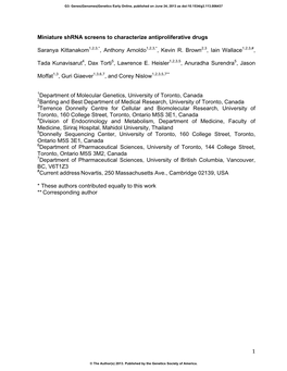 1 Miniature Shrna Screens to Characterize Antiproliferative Drugs