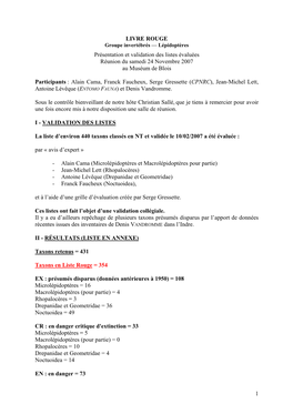 LETT Et Al (2007) – Liste Rouge Des Lépidoptères De La Région Centre