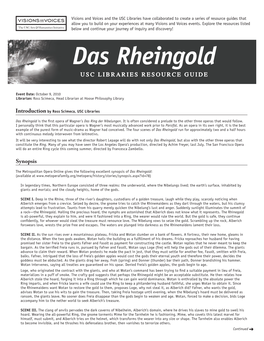 Das Rheingold USC LIBRARIES RESOURCE GUIDE
