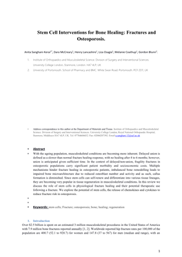 Stem Cell Interventions for Bone Healing: Fractures and Osteoporosis