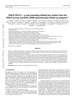 OGLE-TR-211-A New Transiting Inflated Hot Jupiter from the OGLE Survey and ESO LP666 Spectroscopic Follow-Up Program