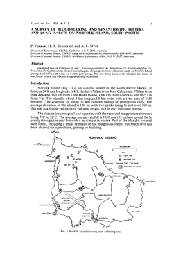 A SURVEY of BLOOD-SUCKING and SYNANTHROPIC DIPTERA and DIINC, Irqects on NORFOLK ISLAND, SOUTH PACIFIC