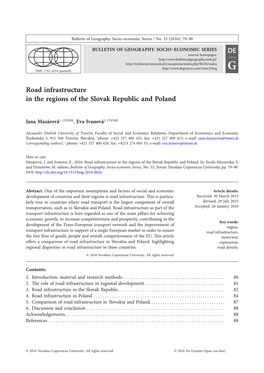 Road Infrastructure in the Regions of the Slovak Republic and Poland