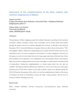 Assessment of the Complementarity of the Dhow Network with Container Shipping Lines at Djibouti