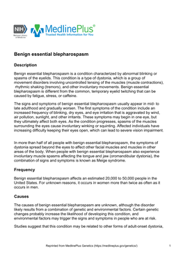 Benign Essential Blepharospasm