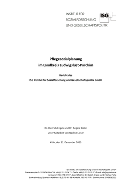 Pflegesozialplanung Im Landkreis Ludwigslust-Parchim