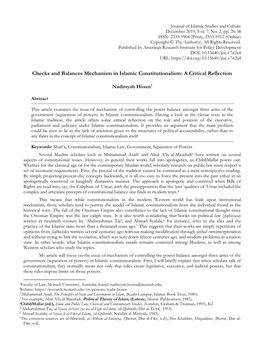 Checks and Balances Mechanism in Islamic Constitutionalism: a Critical Reflection