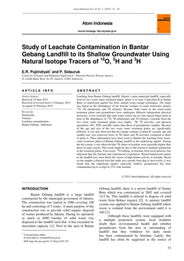 Study of Leachate Contamination in Bantar Gebang Landfill to Its Shallow Groundwater Using Natural Isotope Tracers of 18O, 2H and 3H