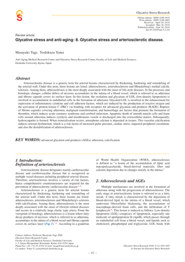 Definition of Arteriosclerosis Abstract 2. Atherosclerosis and Ages