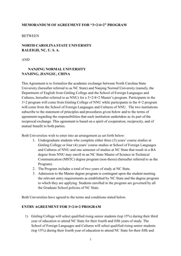 Memorandum of Agreement for “3+2/4+2” Program