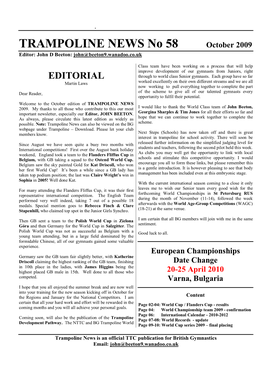 TRAMPOLINE NEWS No 58 October 2009 Editor: John D Beeton: John@Beeton9.Wanadoo.Co.Uk