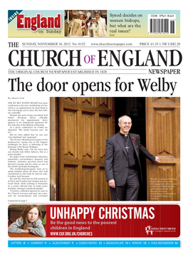 Newspaper.Com PRICE £1.35 1,70J US$2.20 CHURCH of ENGLAND the ORIGINAL CHURCH NEWSPAPER ESTABLISHED in 1828 NEWSPAPER the Door Opens for Welby by Amaris Cole