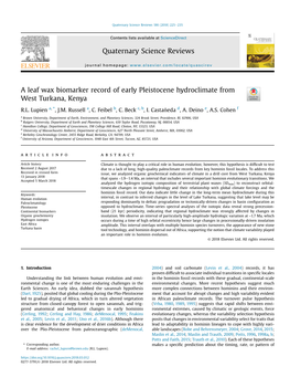 A Leaf Wax Biomarker Record of Early Pleistocene Hydroclimate from West Turkana, Kenya