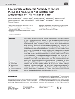 Emicizumab, a Bispecific Antibody to Factors IX/Ixa and X/Xa, Does Not