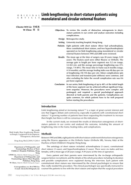 Limb Lengthening in Short-Stature Patients Using Monolateral And