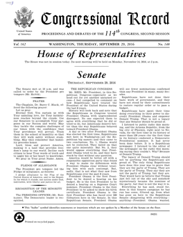 Congressional Record United States Th of America PROCEEDINGS and DEBATES of the 114 CONGRESS, SECOND SESSION