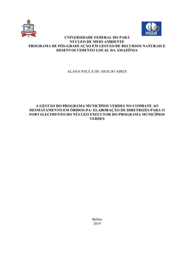 Universidade Federal Do Pará Núcleo De Meio Ambiente Programa De Pós-Graduação Em Gestão De Recursos Naturais E Desenvolvimento Local Da Amazônia