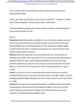 Craniofacial Features of 3Q29 Deletion Syndrome: Application of Next Generation Phenotyping Technology