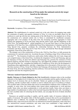 Research on the Construction of Xi'an Under the National Central City Target Based on the Tolerance