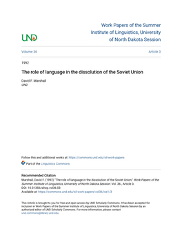 The Role of Language in the Dissolution of the Soviet Union