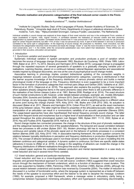 Phonetic Realization and Phonemic Categorization of Reduced Vowels In