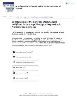 Apis Mellifera Mellifera): Estimating C-Lineage Introgression in Nordic Breeding Stocks