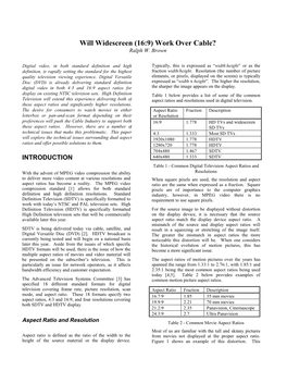 Will Widescreen (16:9) Work Over Cable? Ralph W