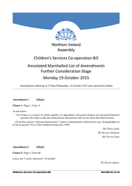 Annotated Marshalled List of Amendments Further Consideration Stage Monday 19 October 2015