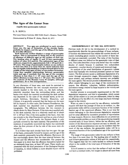 The Ages of the Lunar Seas (Apollo Data/Geomorphic Indices) L