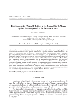 Ptyctimous Mites (Acari, Oribatida) in the Fauna of North Africa, Against the Background of the Palaearctic Fauna